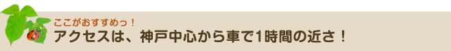 アクセスは、神戸中心から車で1時間の近さ！